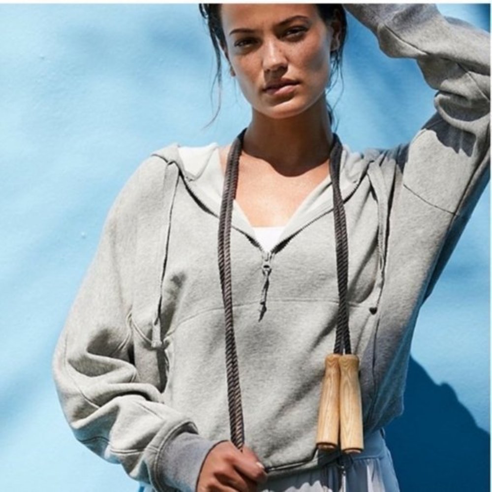 Free People Think Future Zip Up Hoodie In Grey